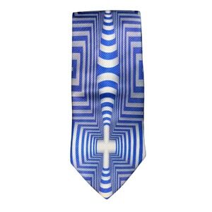 Unbranded Blue Silver Geometric Optical Illusion 3D Pattern Mens Necktie Tie